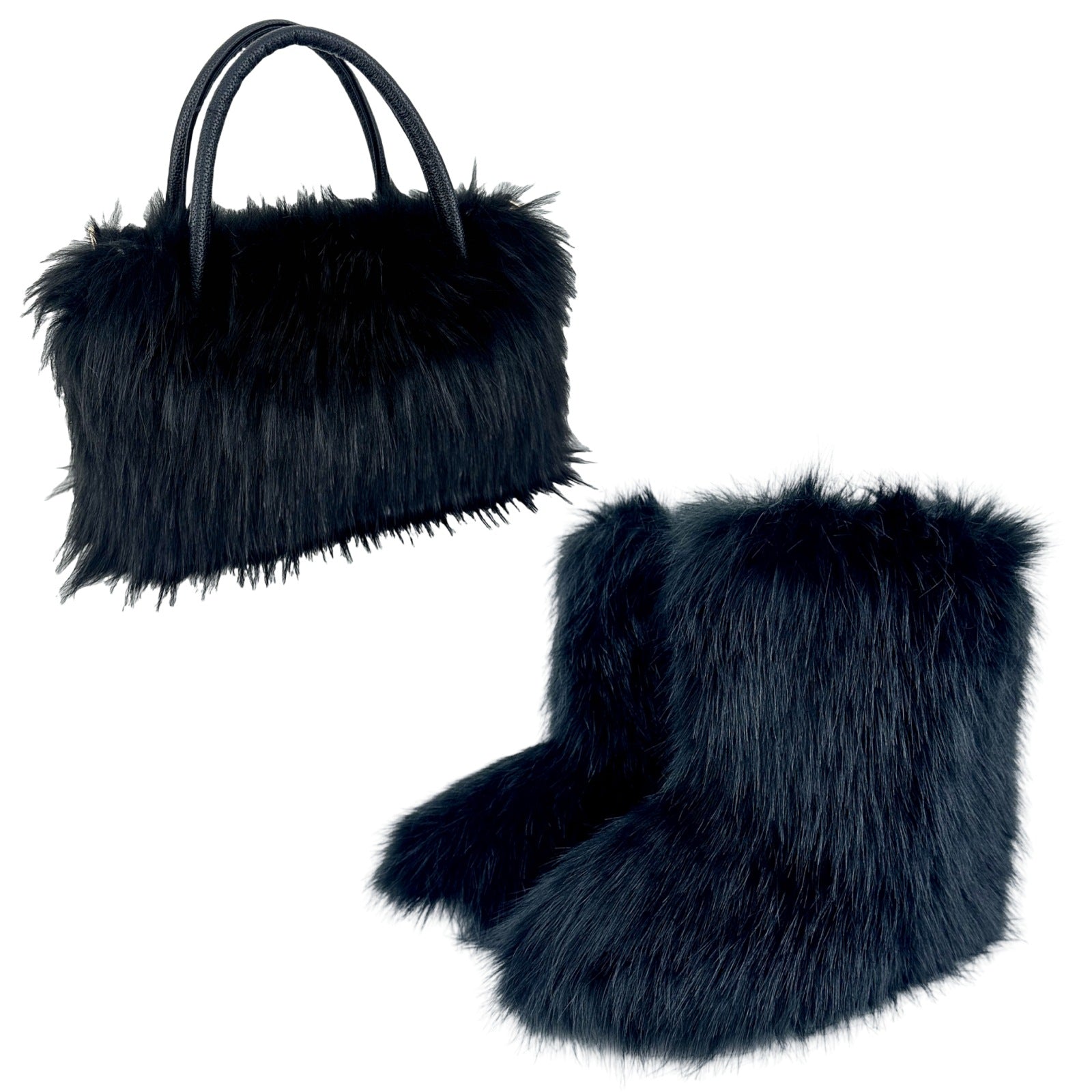 Women Spring Furry Mid-Tube Snow Boots Furry Tote Bag Two-Piece Set 3