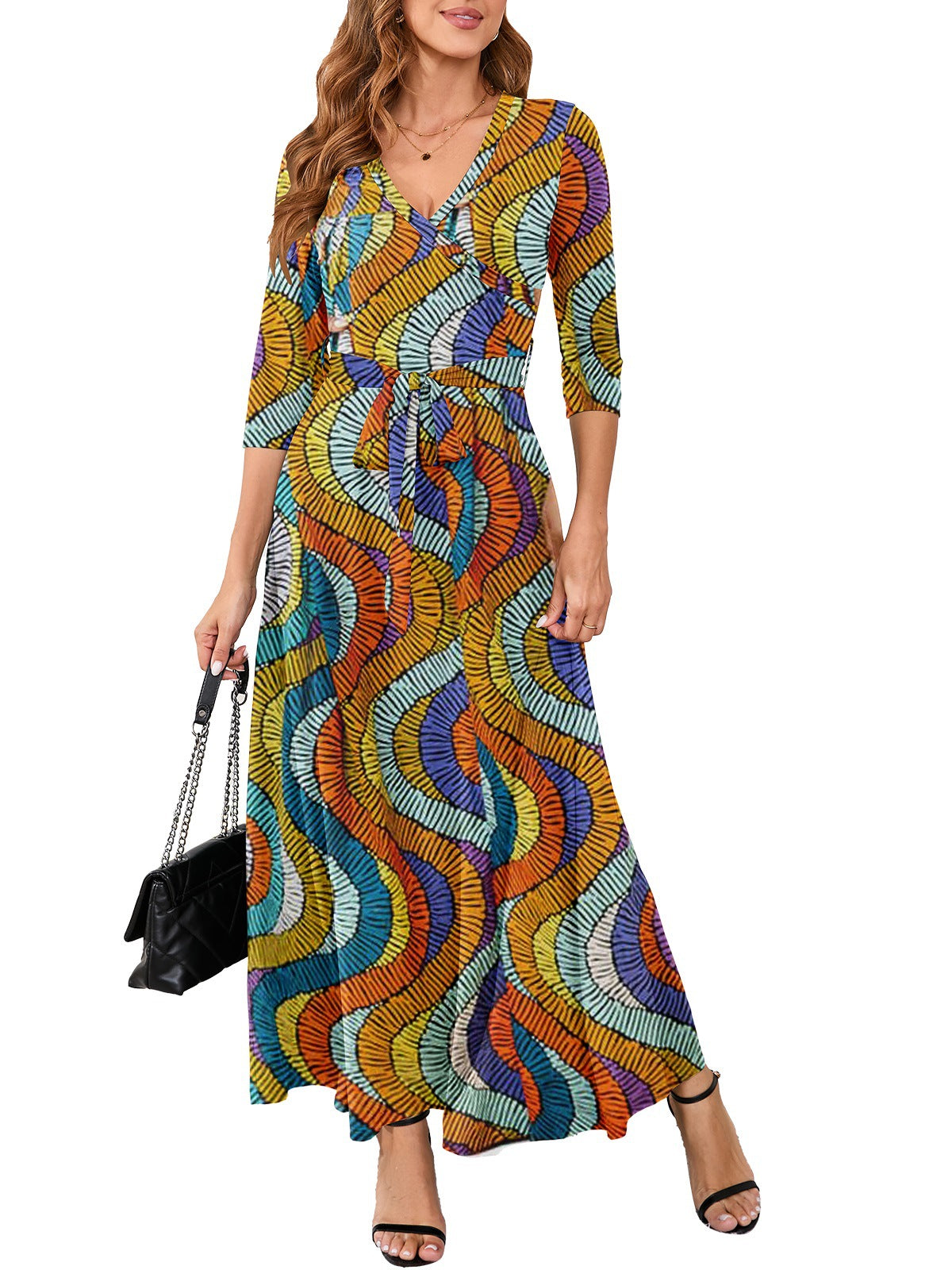 Women Sexy Printed V Neck Dress 4