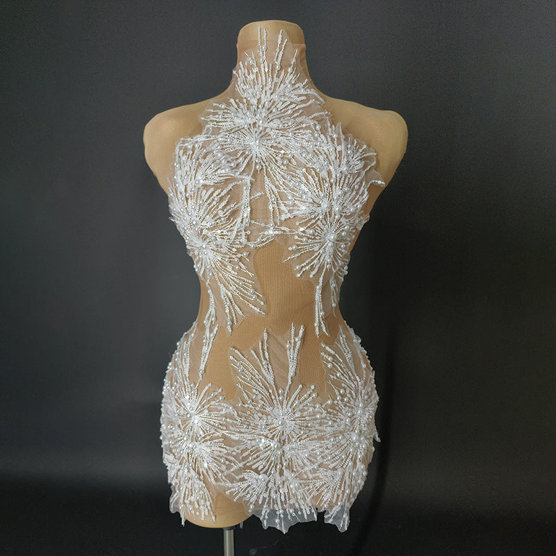 Fashion Halter Neck Strap Mini Dress Nude See-Through Sexy Party Dress 10