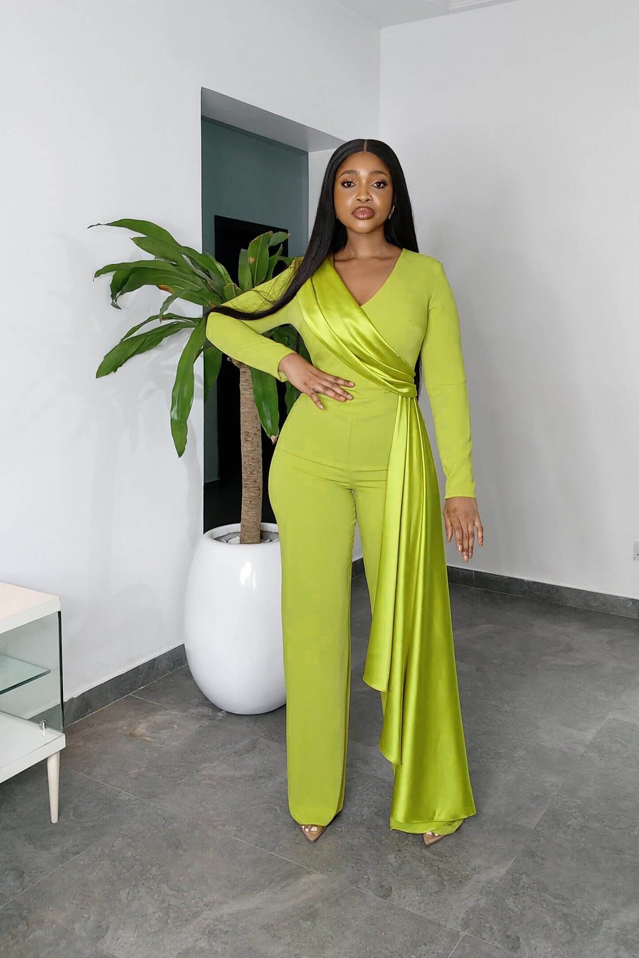 Women Long Sleeve V-Neck Slim Jumpsuit