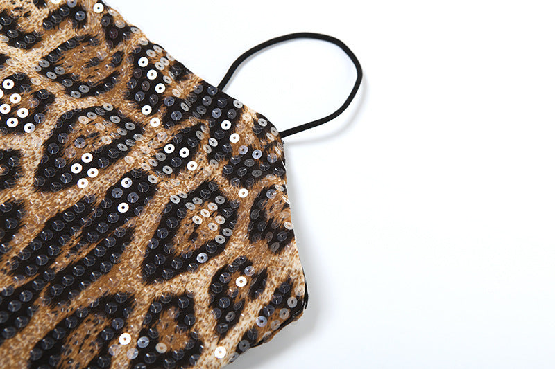 Spring women's clothing fashion sequin leopard straps Bodycon Dress 16