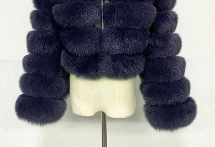 Fur Coat Cropped Hooded Faux Fur Coat Long Sleeve Patchwork Women's Coat 19