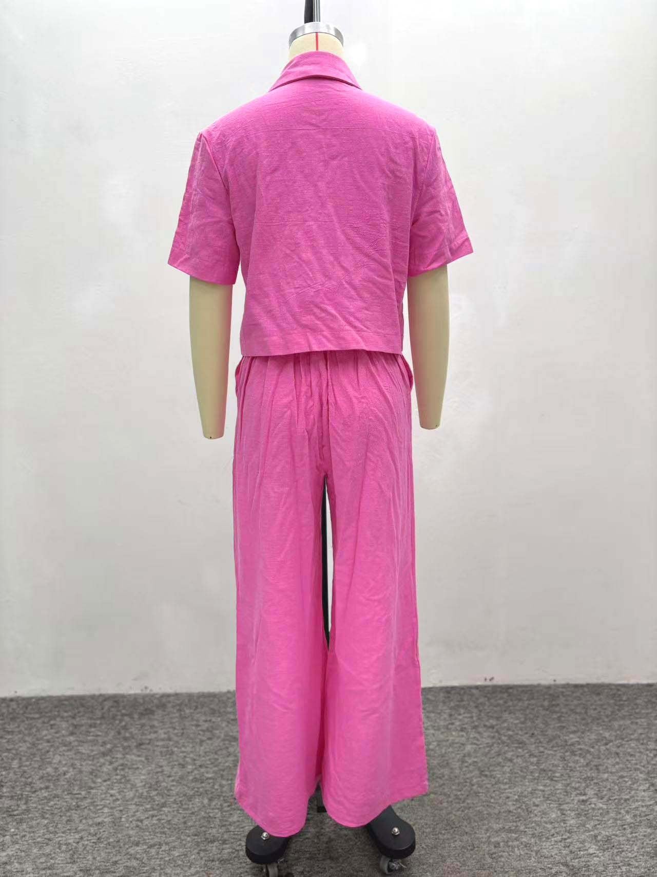 African Women career solid short-sleeved shirt with wide-leg pants two-piece set 9