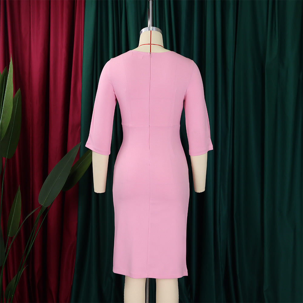 Women's Fashion Chic Pleated Bodycon Plus Size Dress Pencil Dress 21