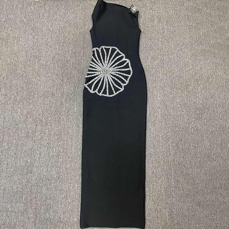 Women's Round Neck Sleeveless Luxury Rhinestone Elegant Bandage Dress 5