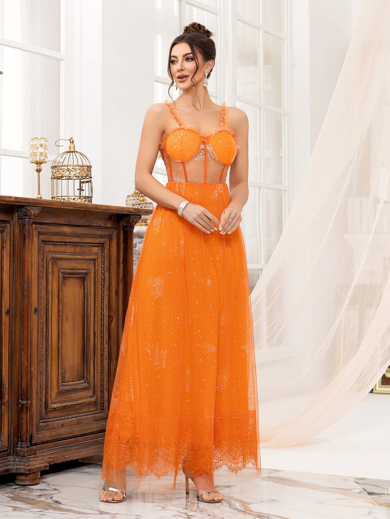 Women's Cocktail Dress Sexy Mesh Strap Bridesmaids Gown 5