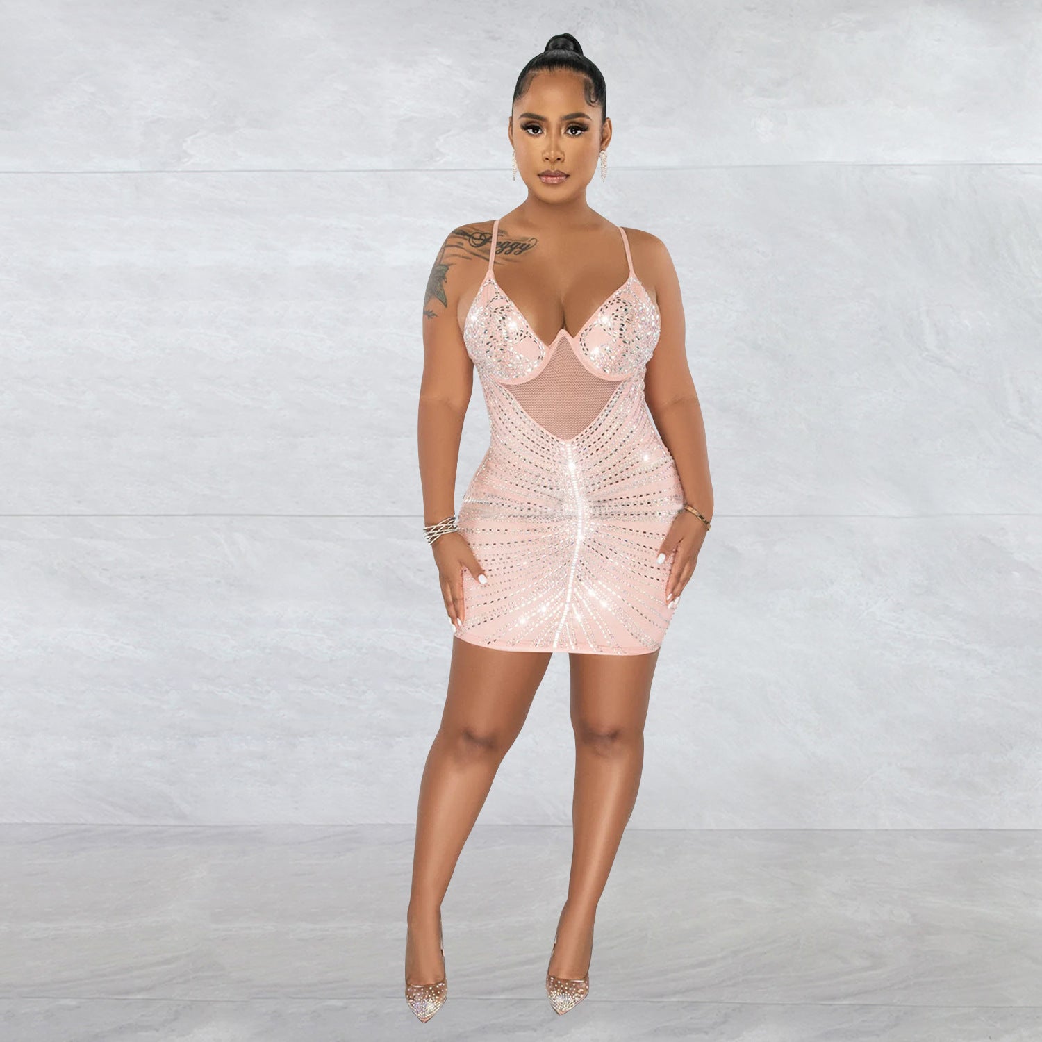 Women's Fashion Beaded Mesh straps Sleeveless club Dress 9