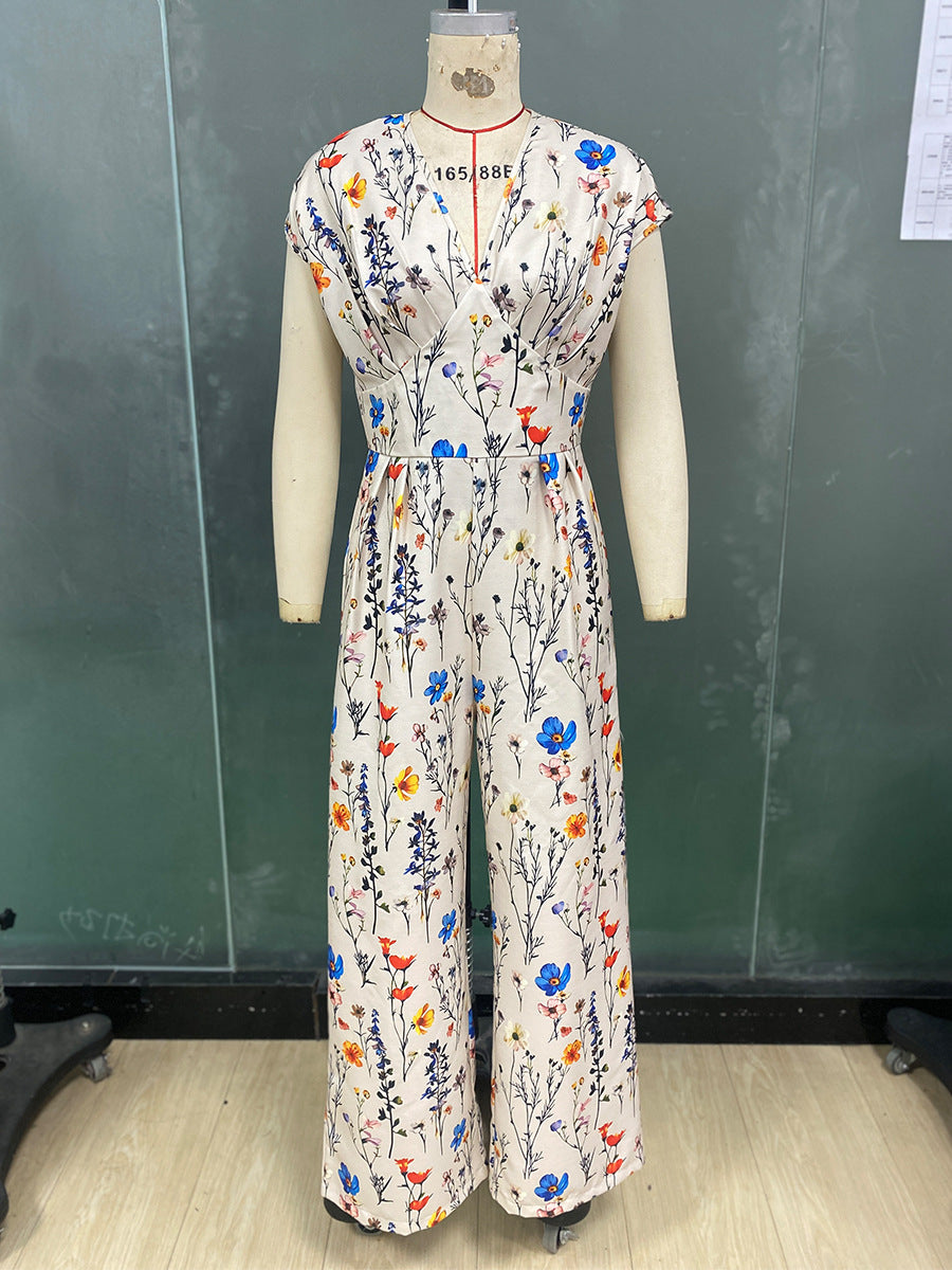Women autumn printed short-sleeved wide-leg jumpsuit 5