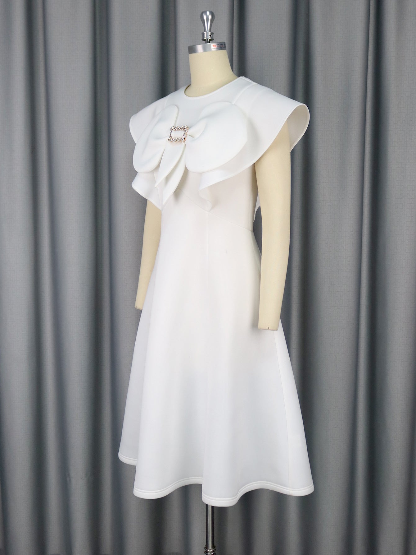 Women Summer Round Neck Bow Cape Sleeve Dress 5