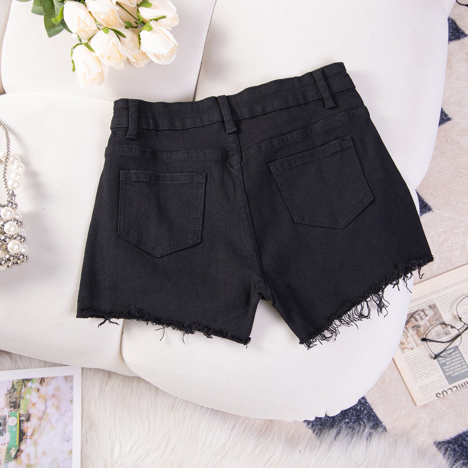 Sexy Casual High-Waist Plus Size Ripped Denim Shorts 33