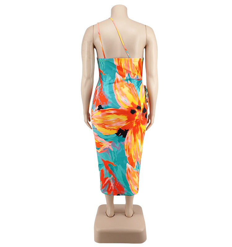 Plus Size Women's Summer Sexy Printed Strap Low Back Slim Dress 14