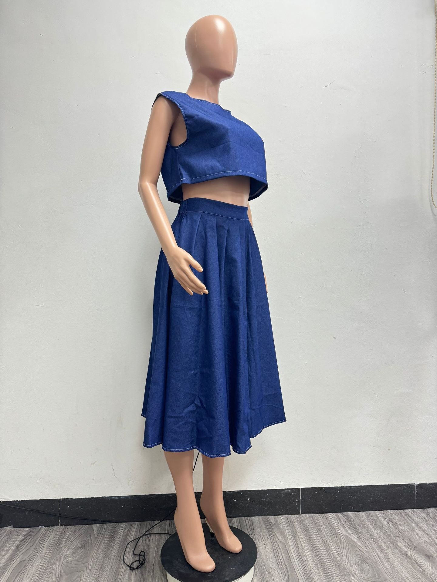 Women Casual Sexy Top and Skirt Denim Two Piece Set 5