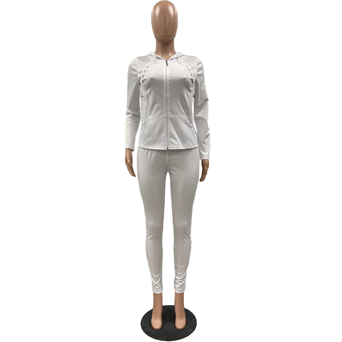 Women Summer Sports Hooded Full Sleeves Solid Pockets Regular Two Piece Pants Set 51