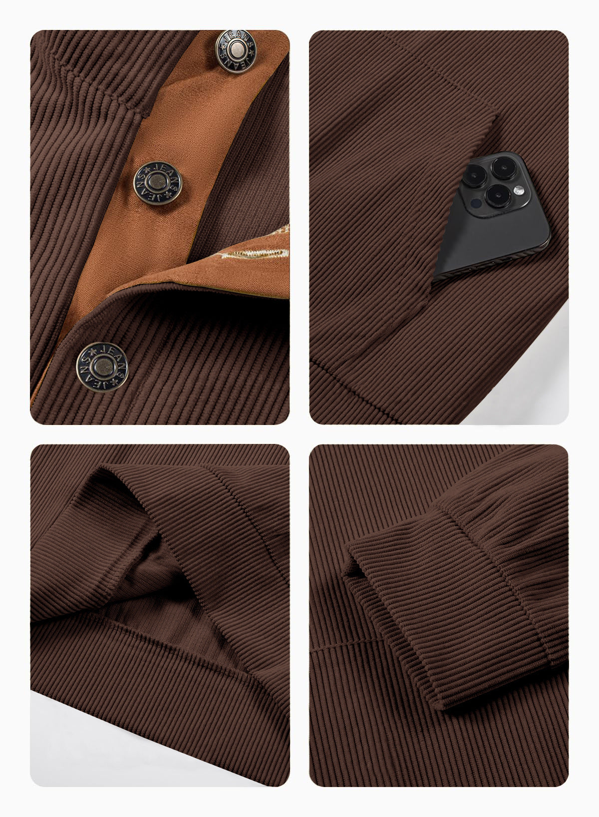 Men's corduroy Casual Stand Collar long-sleeved pocket Hoodies 34