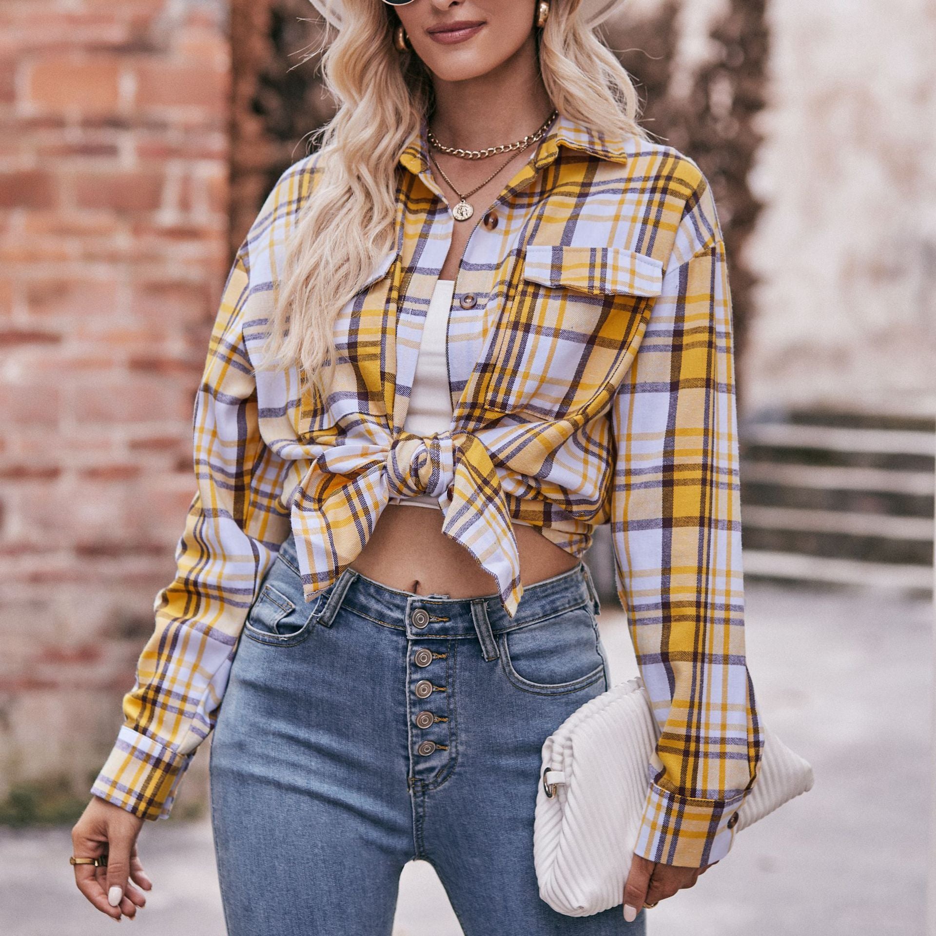 Women Casual oversize loose plaid shirt 10