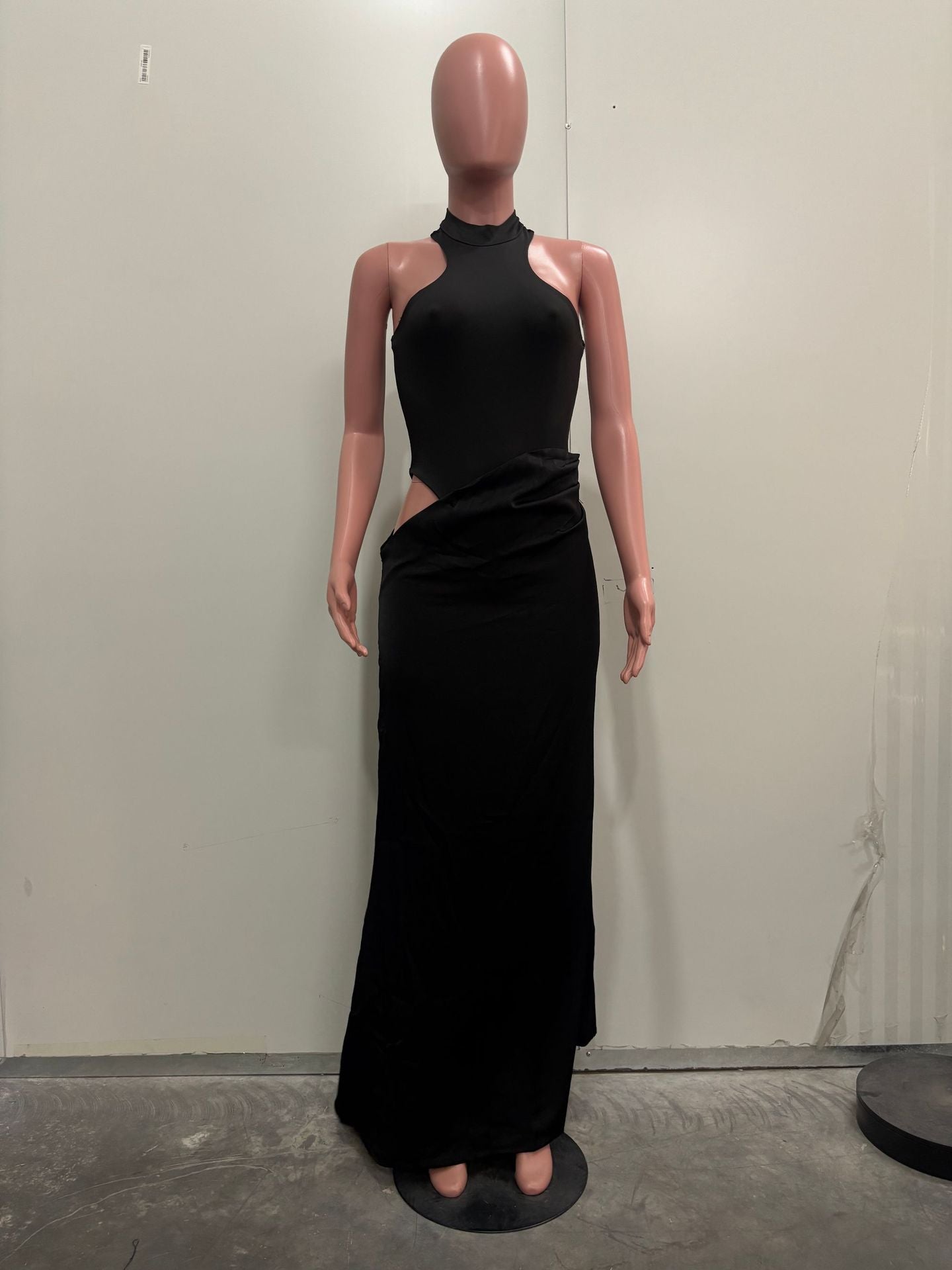 Women Summer Half-High Neck Sexy Sleeveless Patchwork Hollow Dress 8