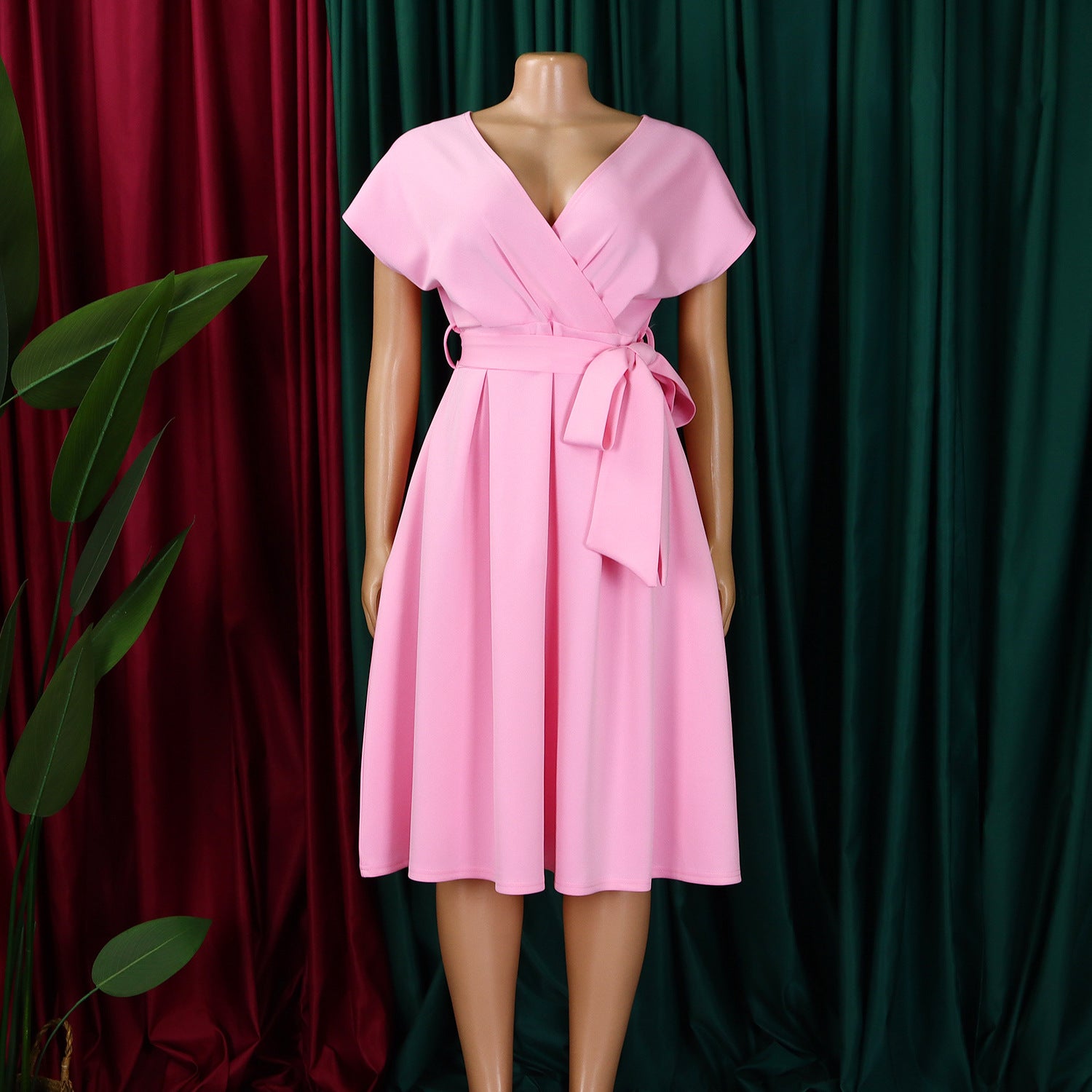 Women's Summer Fashion V-neck Belt Elegant Plus Size African Dress 12