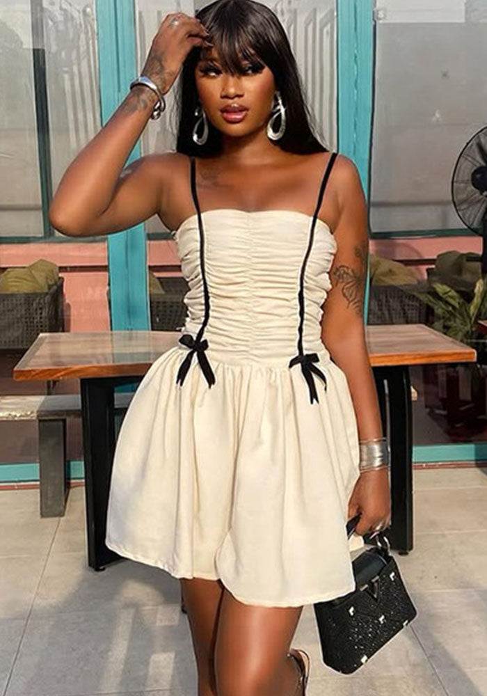 Women Style pleated Patchwork suspender Off Shoulder Backless dress