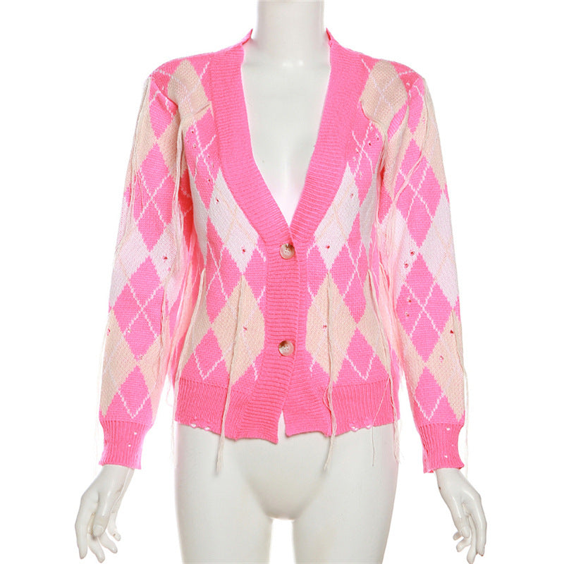 Autumn Women's Fashion Contrast Color Tassel Jacket High Waist Slim Shorts Two Piece Set For Women 14