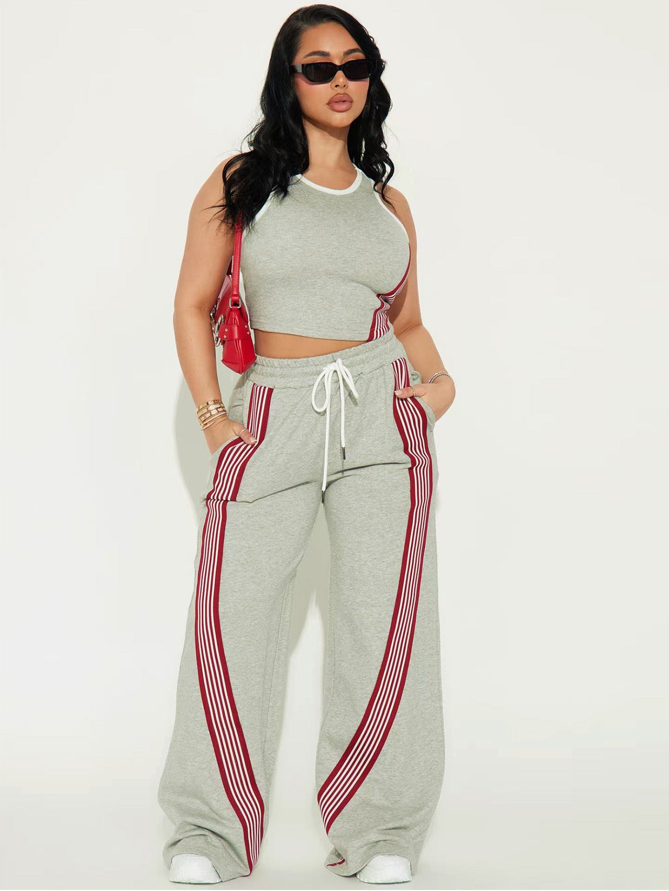 Women Casual Vest and Striped Pants Two-piece Set