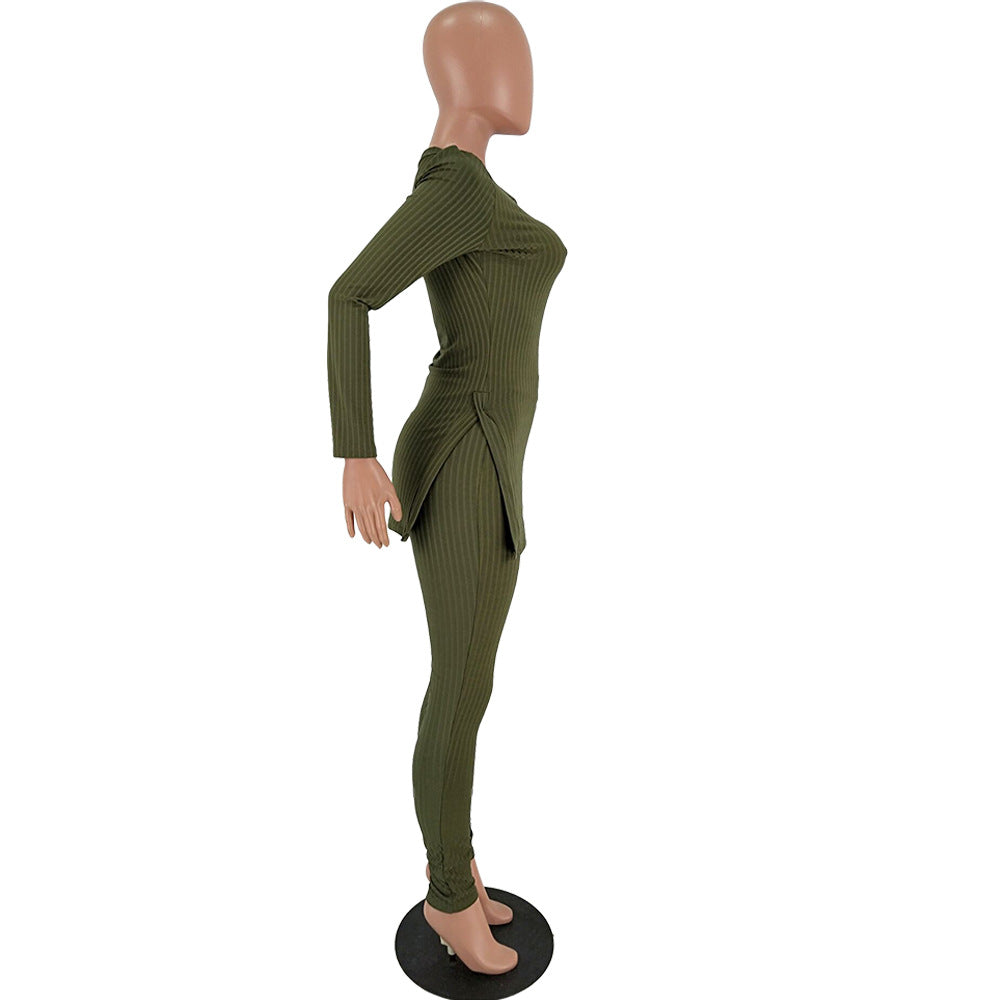 Women slit Ribbed sexy Top and Pant two-piece set 8