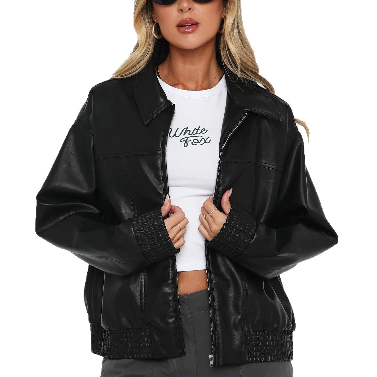 Women Fall/Winter Pu-Leather Long-Sleeve Zippered Sport Baseball Jacket 6