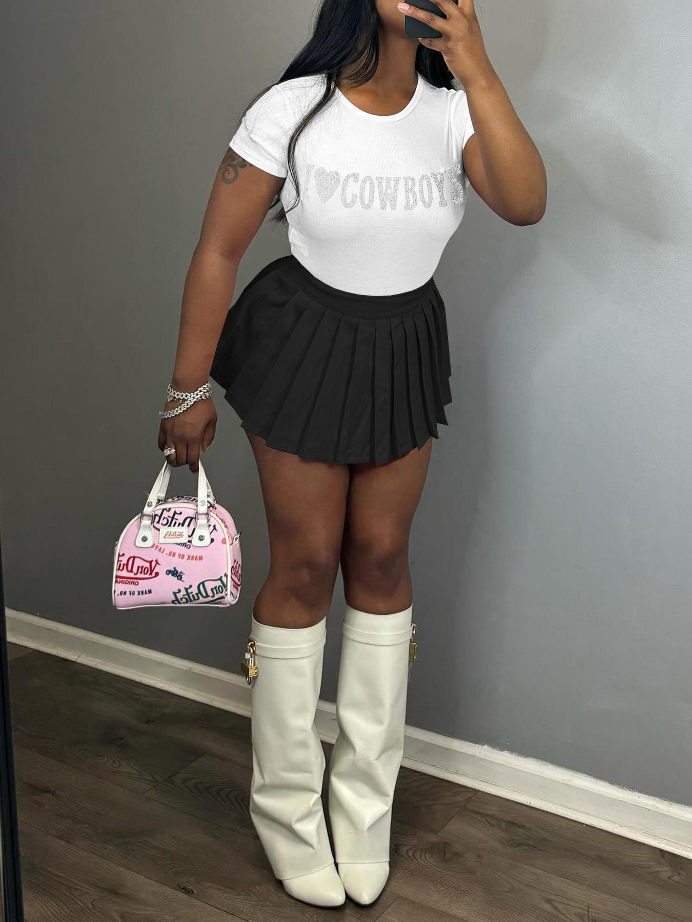 Women Casual Top and Pleated Skirt Two-piece Set