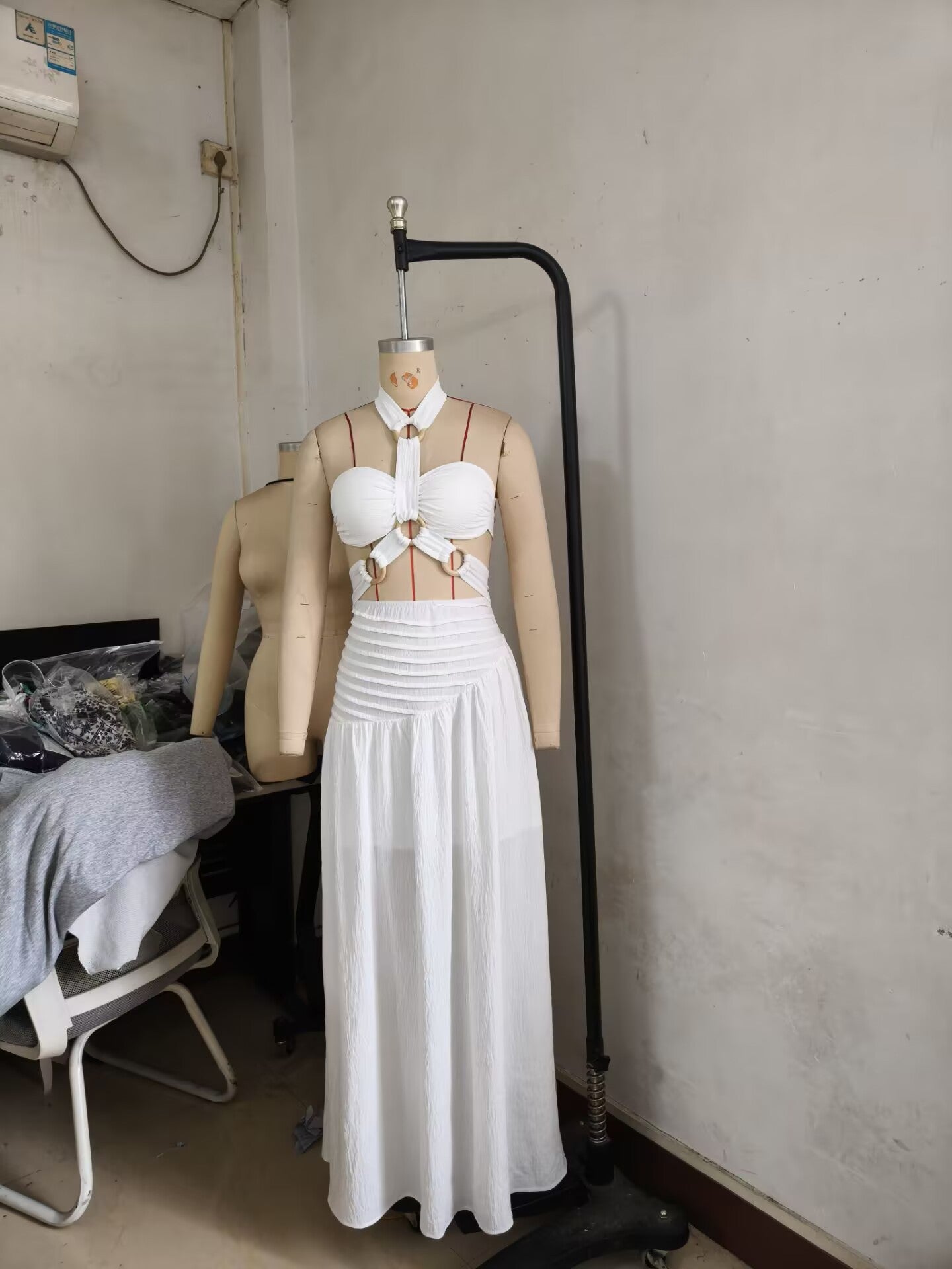 Fashion Women's Strap Halter Neck Padded Strapless Top Maxi Skirt Two-Piece Set 8