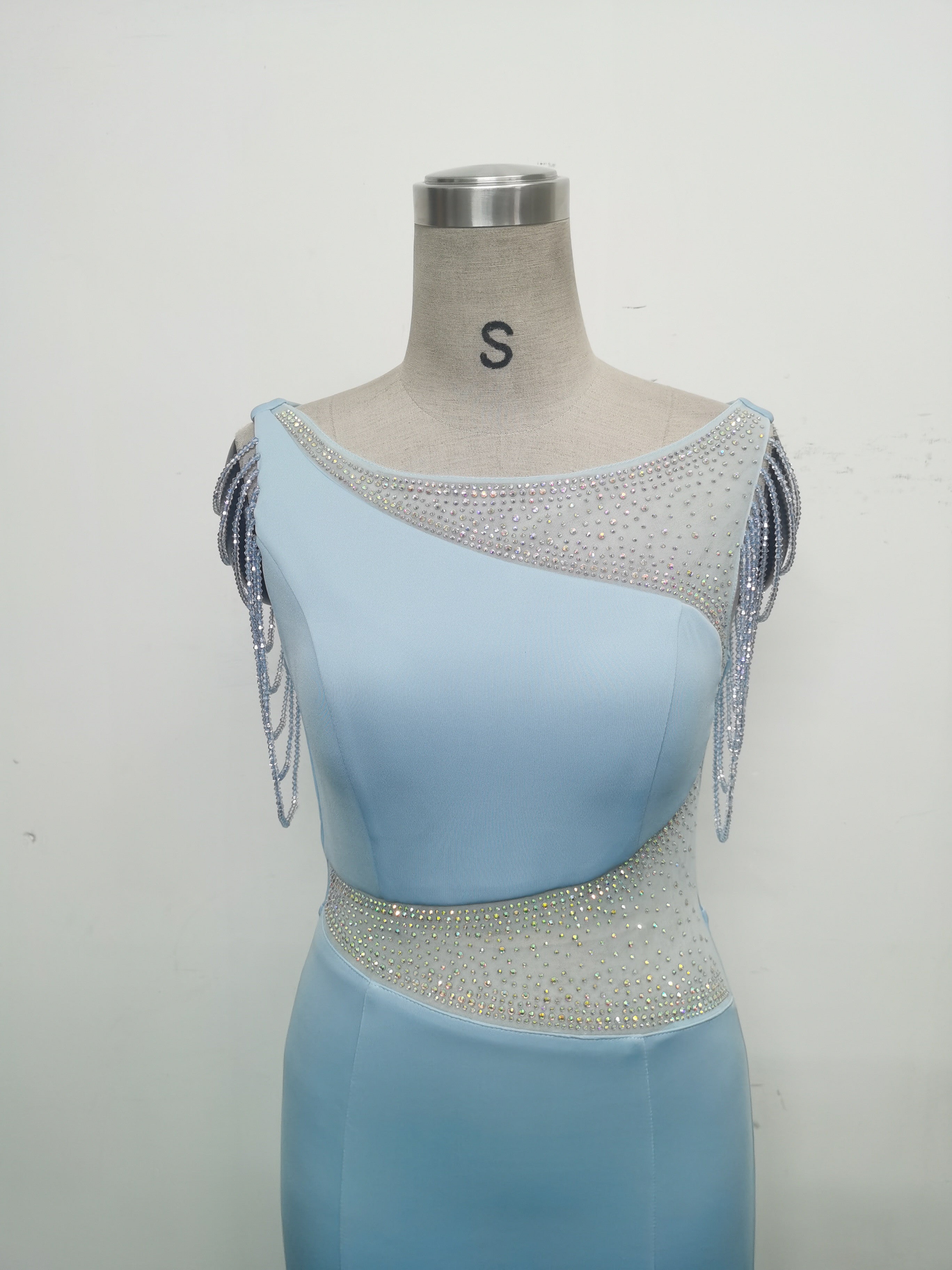 Women Beaded See-Through Mesh Split Evening Dress 25