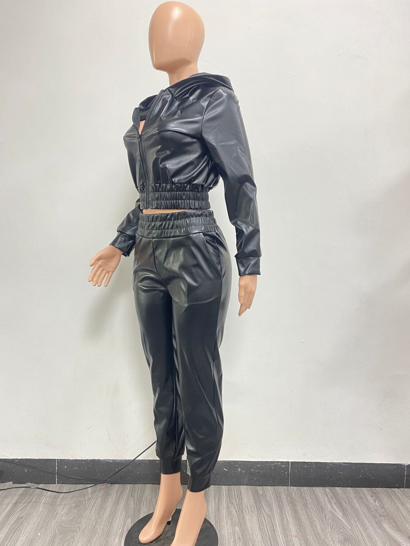 Fashionable And Sexy Pu Leather Casual Two-Piece Suit 12