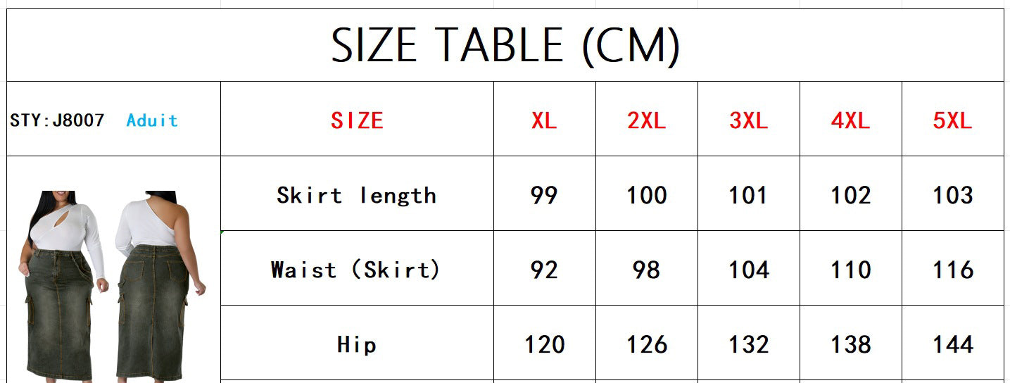 Plus Size Women Denim Strap Slit Skirt 9