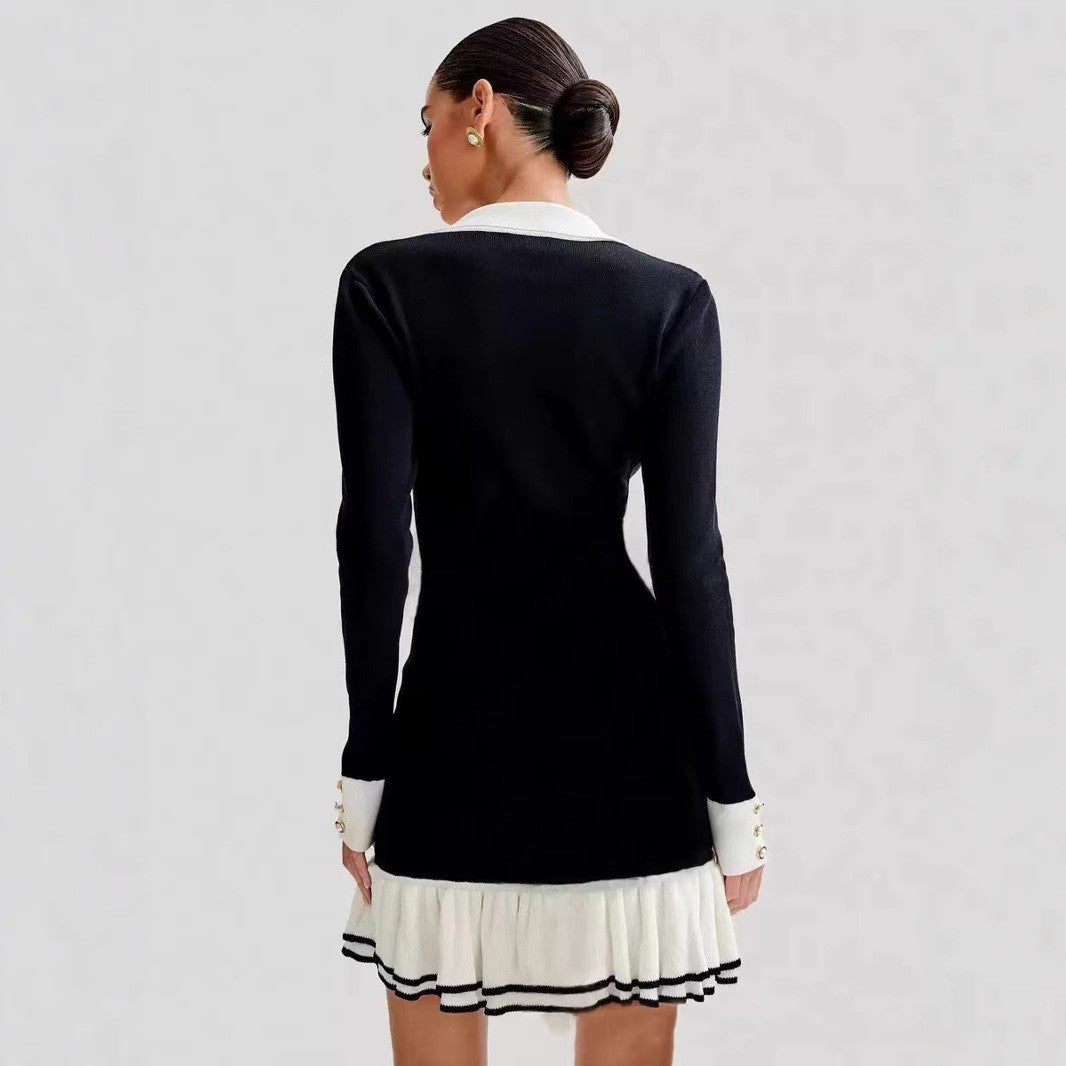 Ruffle Slim V-Neck Knit Long Sleeve Sexy Elegant Dress 10