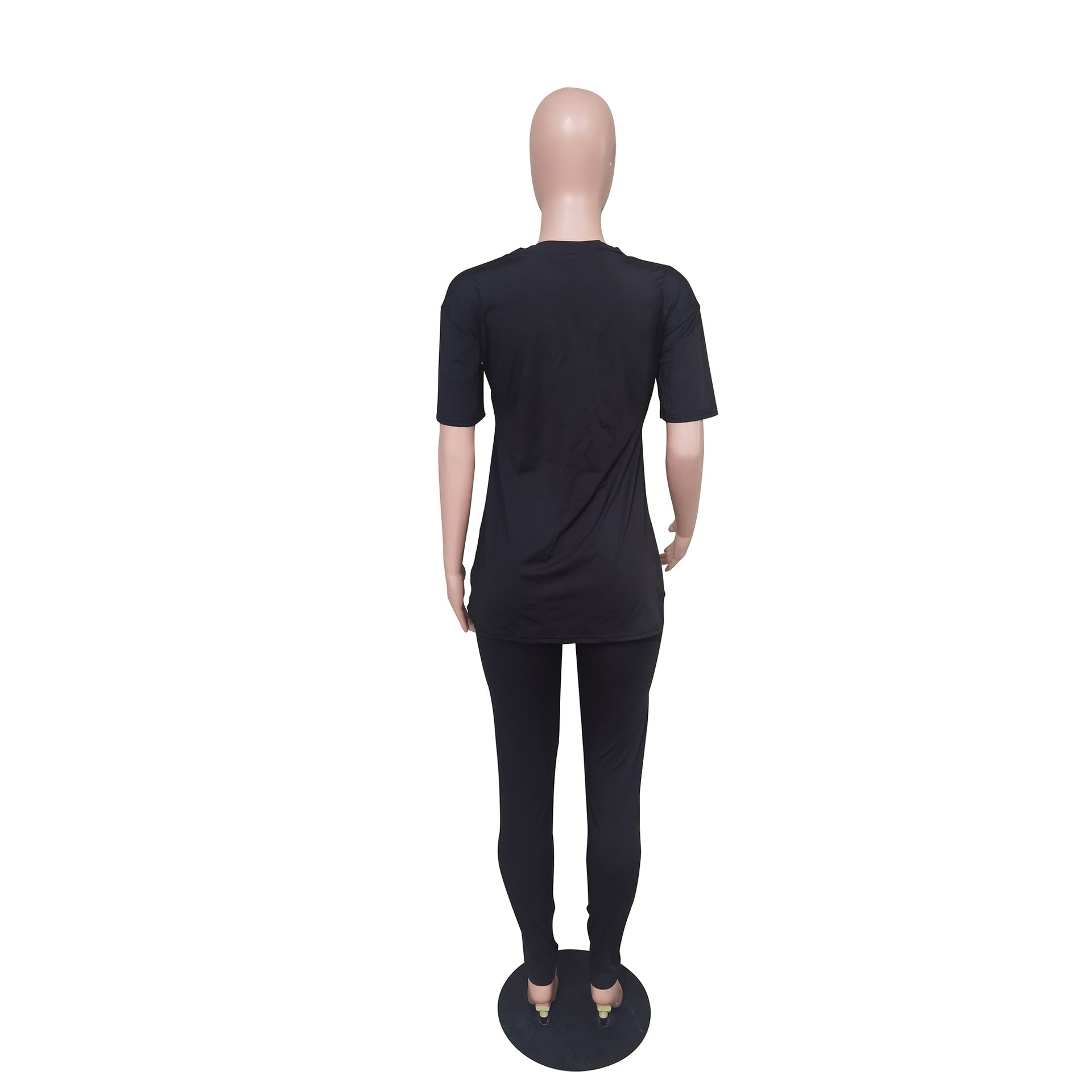 Women Casual Short Sleeve Split Top + Pants Two Piece Set 18