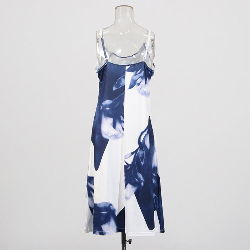 Women Vintage Paint Print Belt V-neck Long Sleeve Dress 15