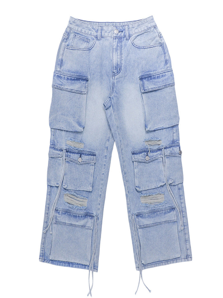 Women retro trend Cargo Denim Pants 5