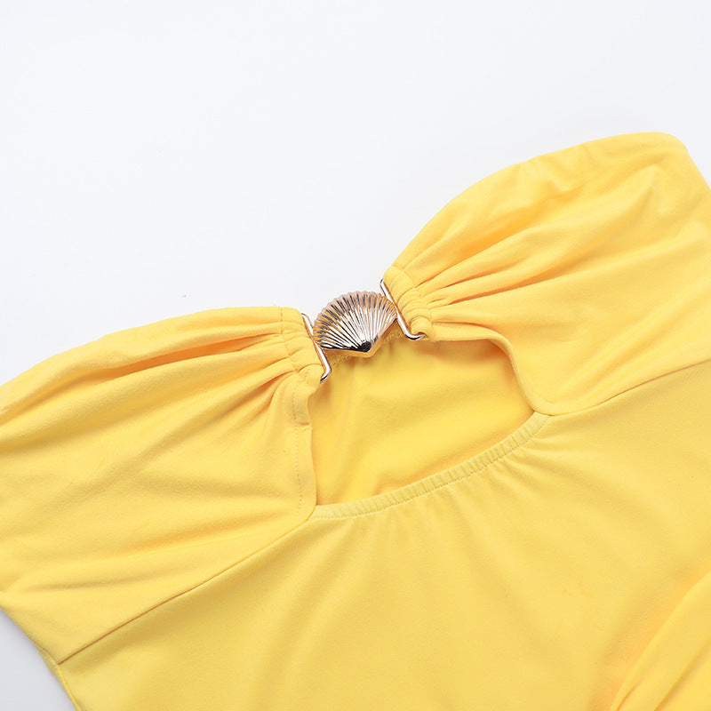 Women Strapless Off Shoulder Patchwork Beach Holidays Dress 10