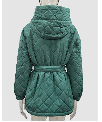 Women's Winter Clothes Slim Fit Lace-Up Turndown Collar Long Sleeve Long Style Hooded Cotton-Padded Jacket 8