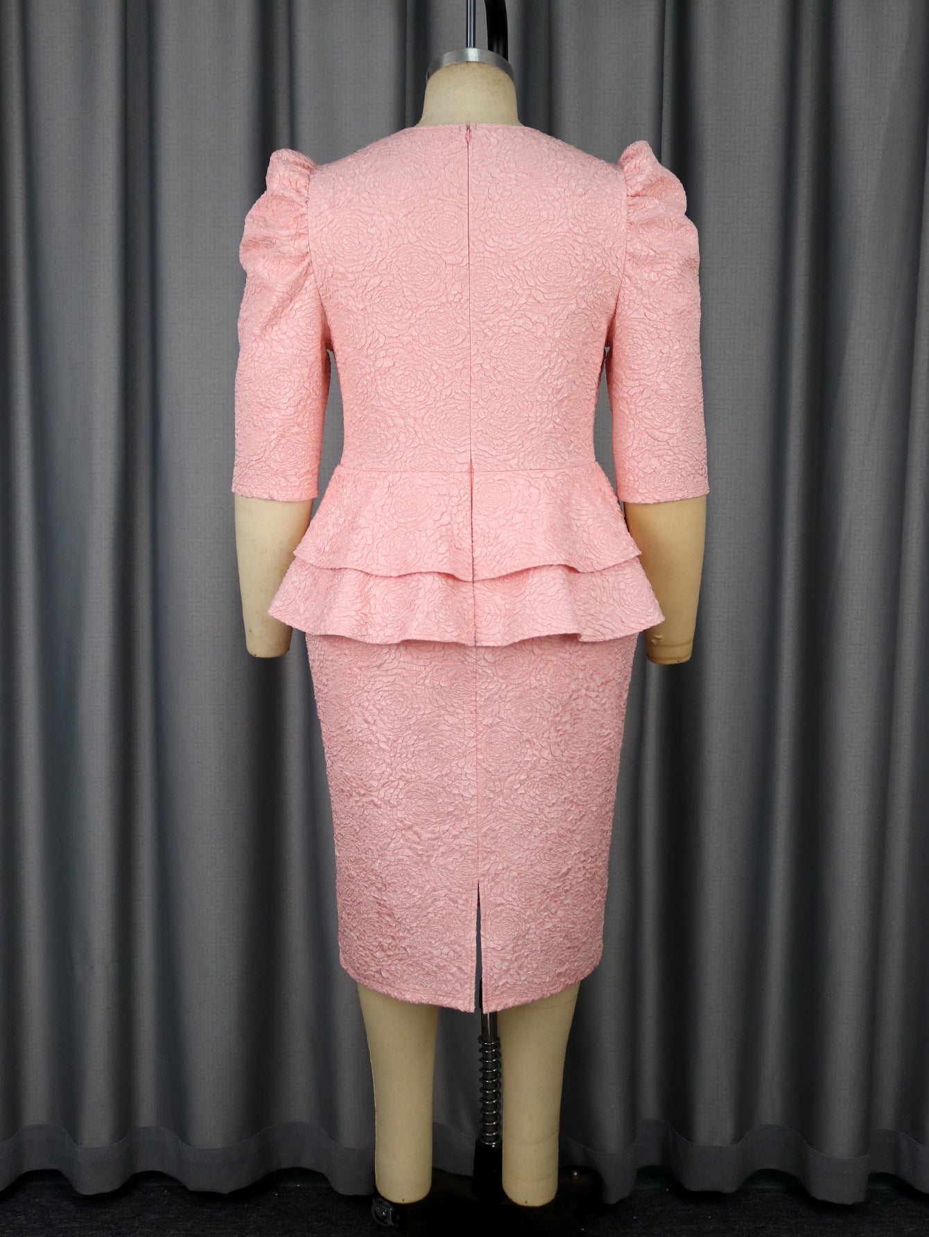 Elegant V-Neck Rose Jacquard Ruffle Slim Bodycon Formal Party Evening Dress 4