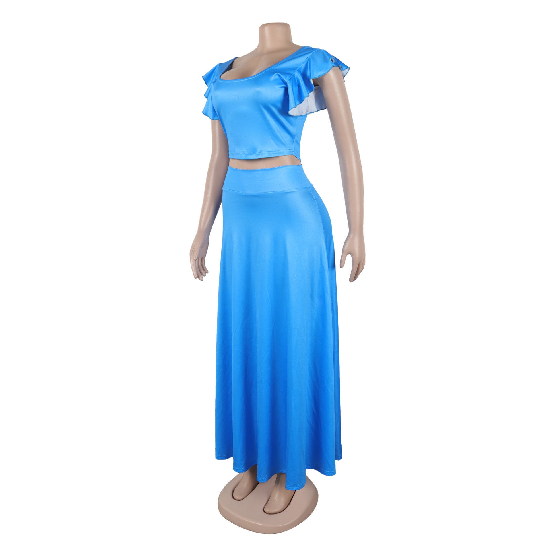 Women sexy and elegant lace Solid Sleeveless Top and Long Skirt Two-piece Set 11