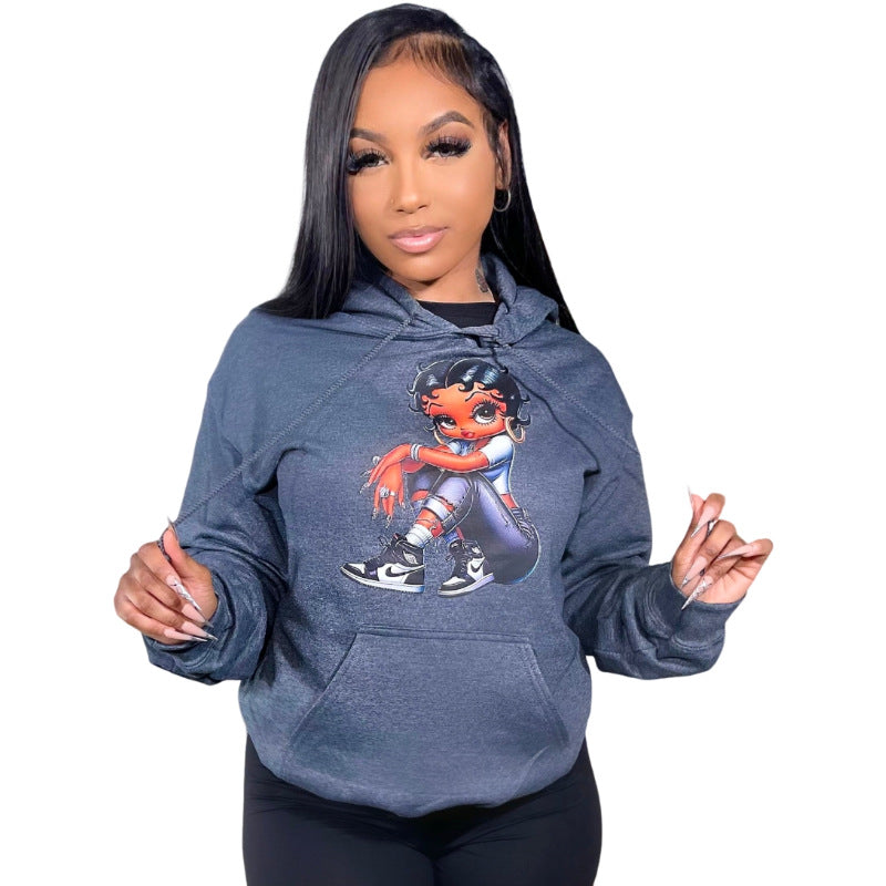 Autumn Winter Women Long Sleeve Hooded Loose Casual Printed Hoodies 4