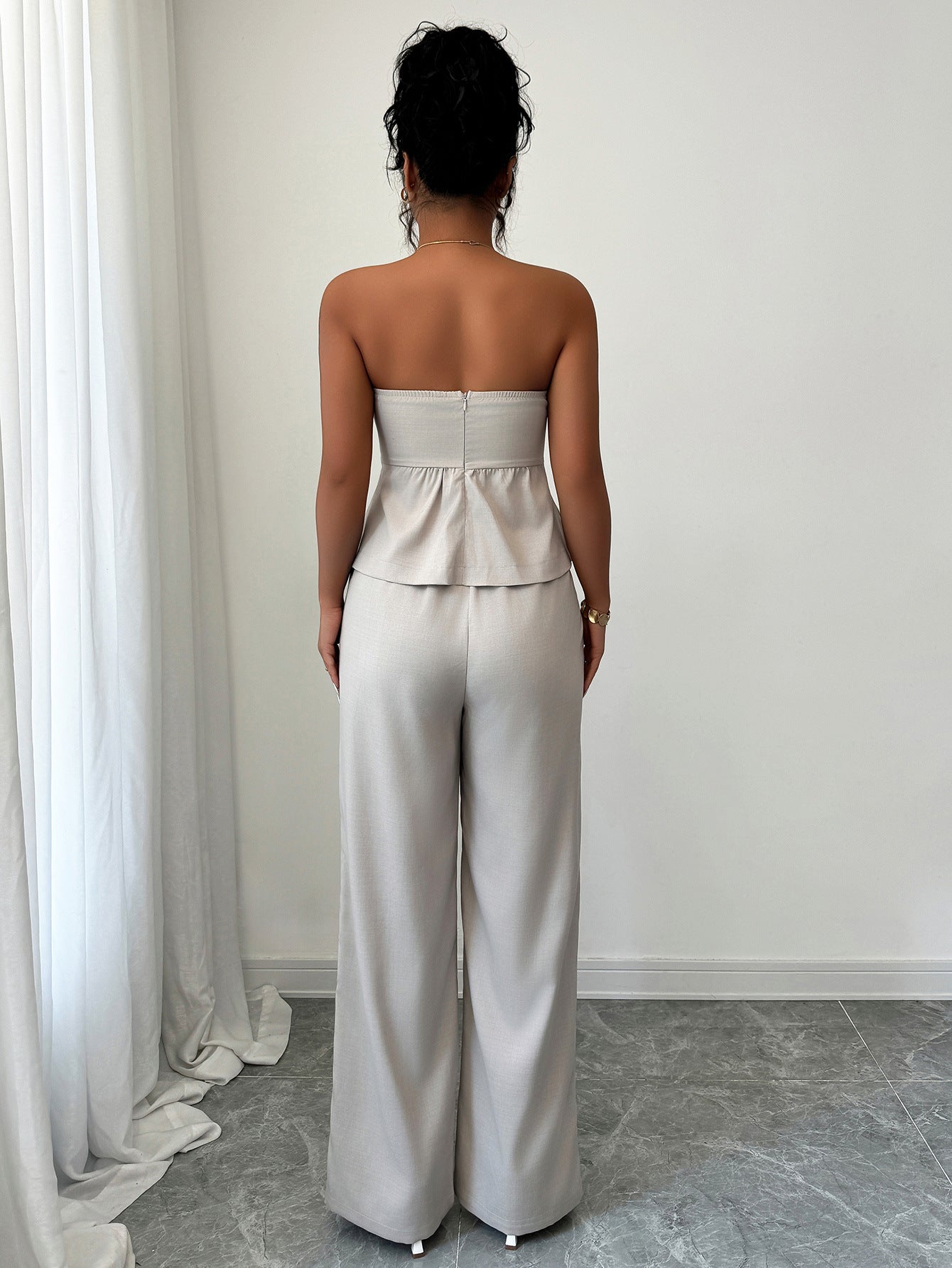 Elegant Strapless Straight-Leg Pants Set 3
