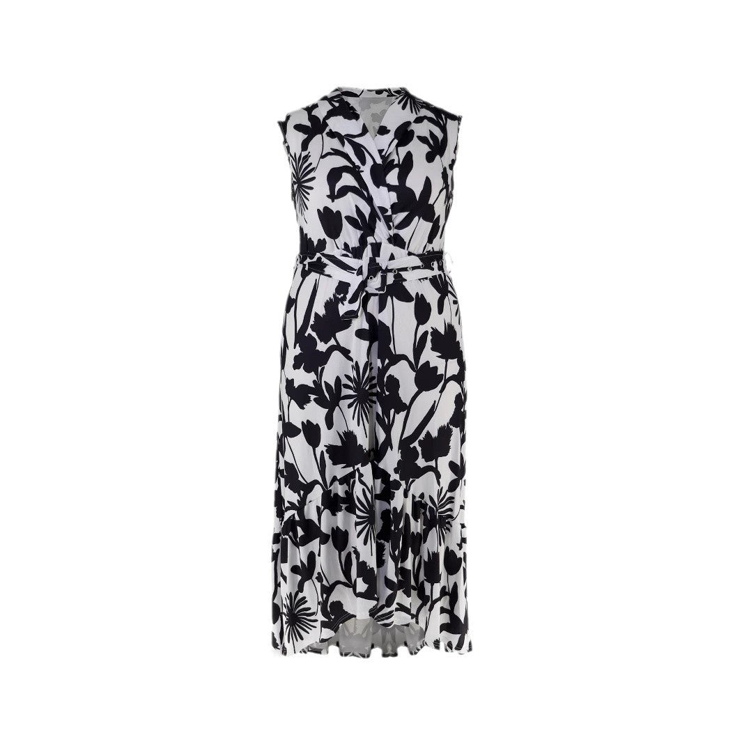 Plus Size Women Printed Sleeveless Ruffle Dress 6