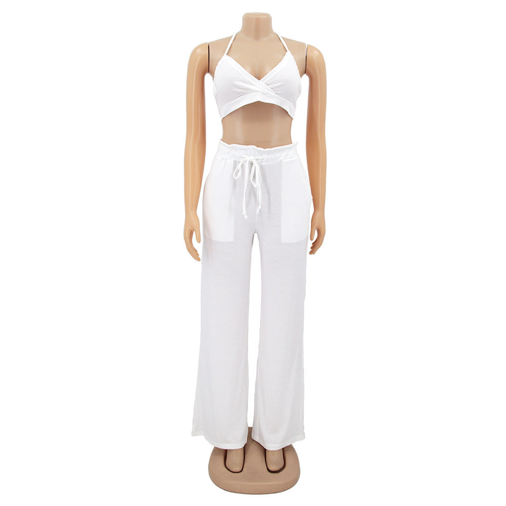 Women Bow Suspender Top and Pant French Summer Two-piece Set 13