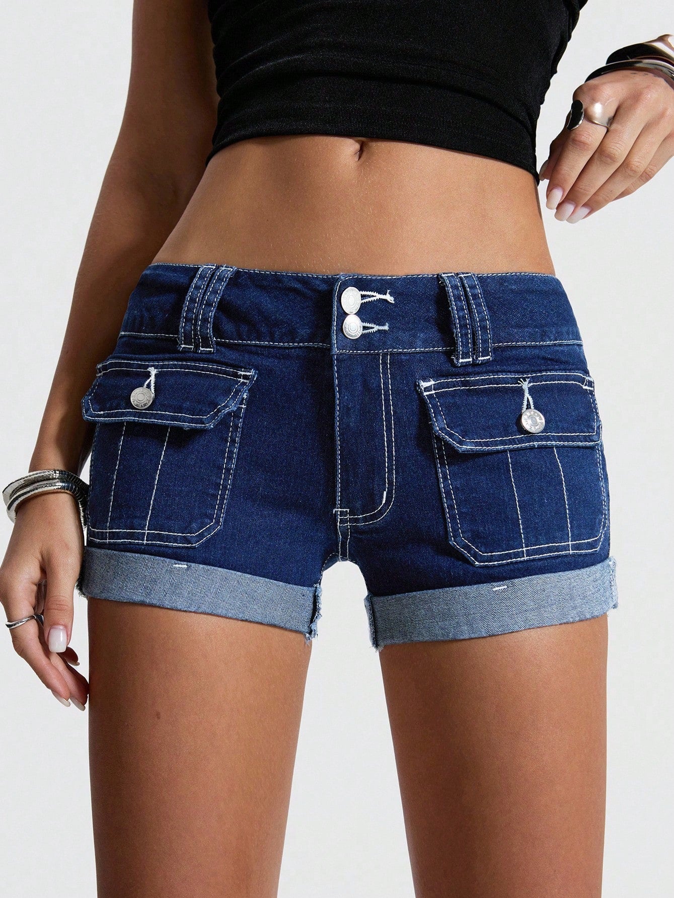 Mid-Stretch Low Waist Casual Pocket Women's Denim Pants