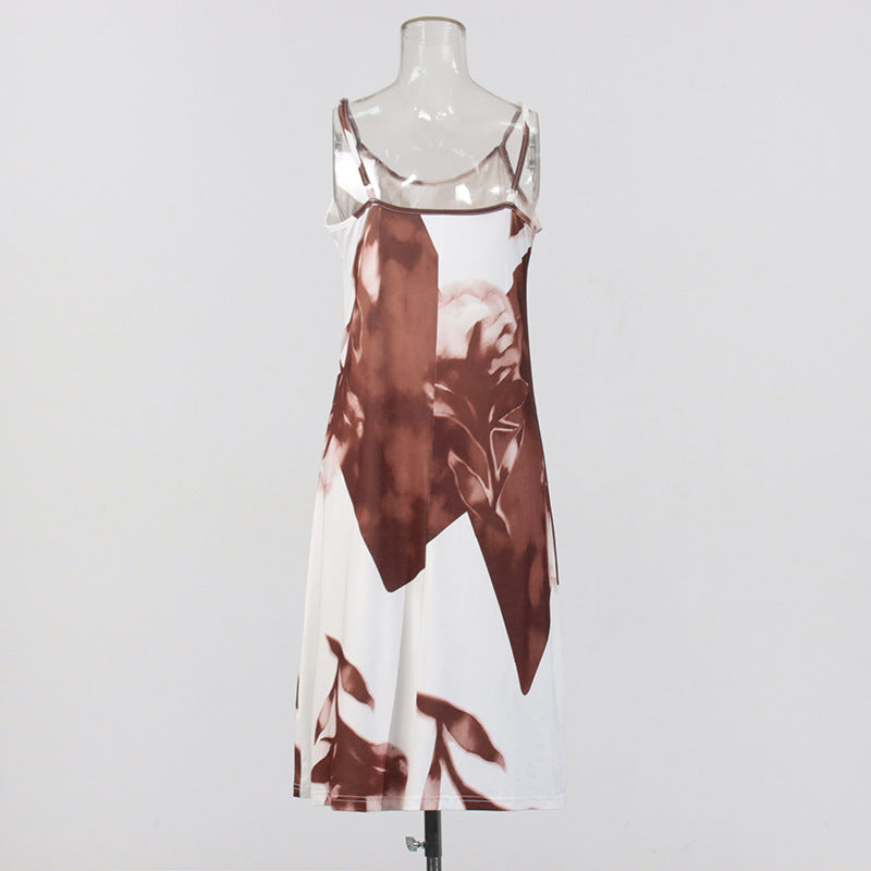 Women Vintage Paint Print Belt V-neck Long Sleeve Dress 21