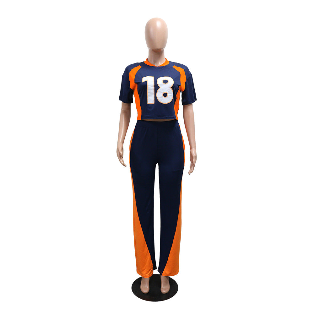 Casual Short Sleeve Top Slim Pants Two Piece Set 8