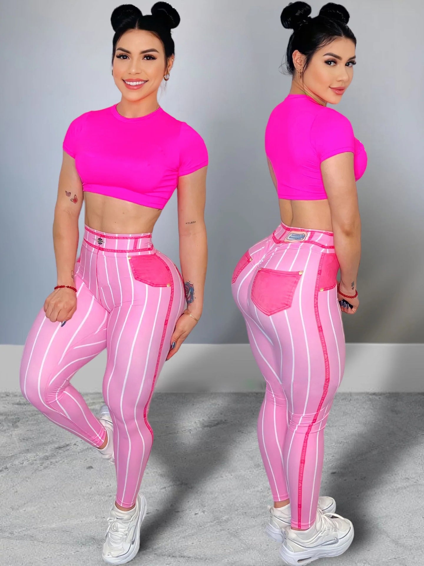 Women Line Printed High Waist Sports Fitness Yoga Pants 12