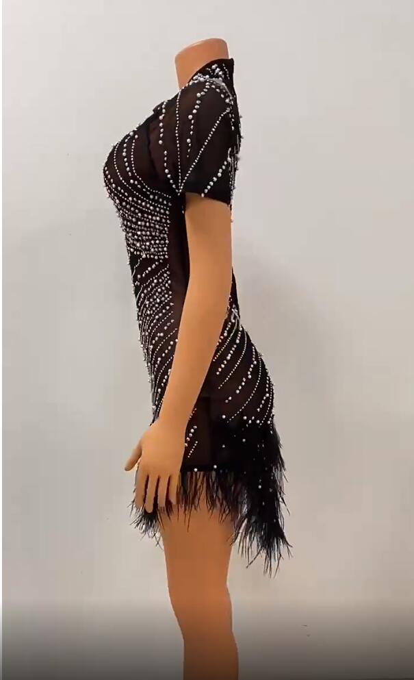 Summer Women's Sexy Mesh Beaded Tassel Short Dress 13