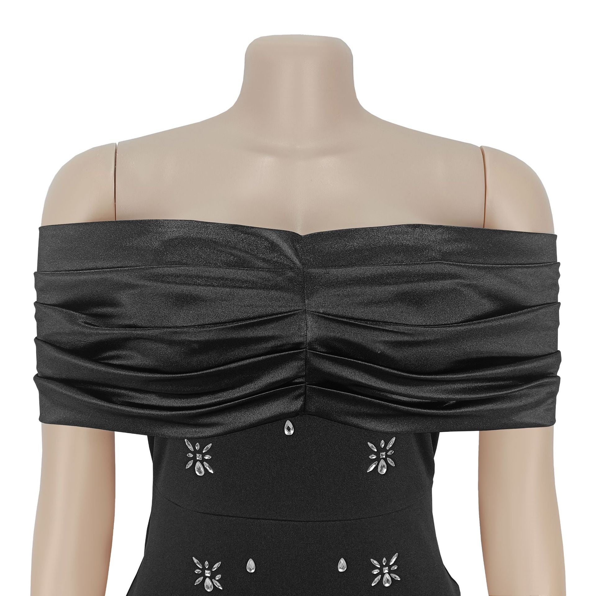 Chic Slim Waist Off-Shoulder Beaded Dress for Women 10