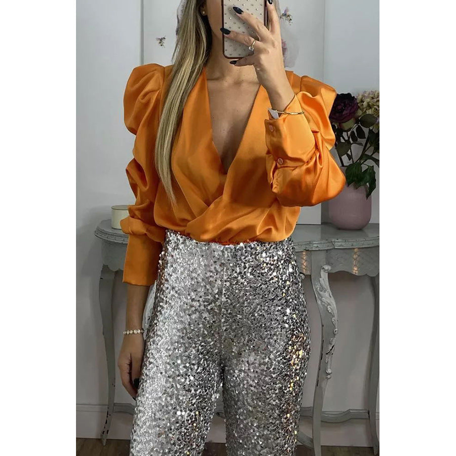 Spring Summer Long Sleeve Loose Satin Shirt Casual Party Top 9